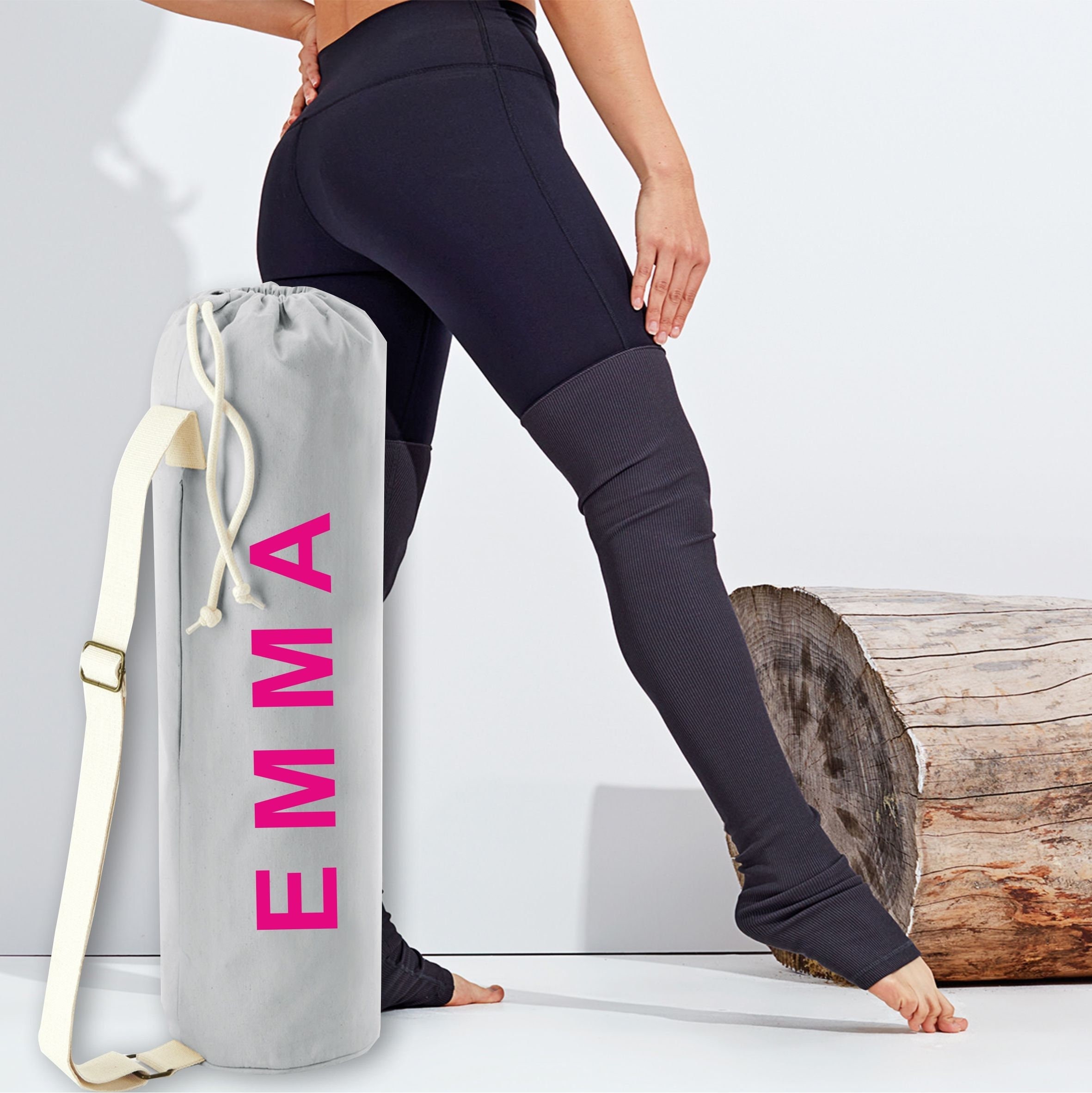 Yoga Mat Bag Printed With Name / Personalised Made From Premium,  Heavyweight, 100% Organic Certified Cotton Grey Plus Other Colours -   Sweden