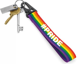 LGBTQ Pride Personalised Key Ring / Key Chain / Bag Tag / key wrist strap - Printed with Name or message - Very strong Clasp - RAINBOW