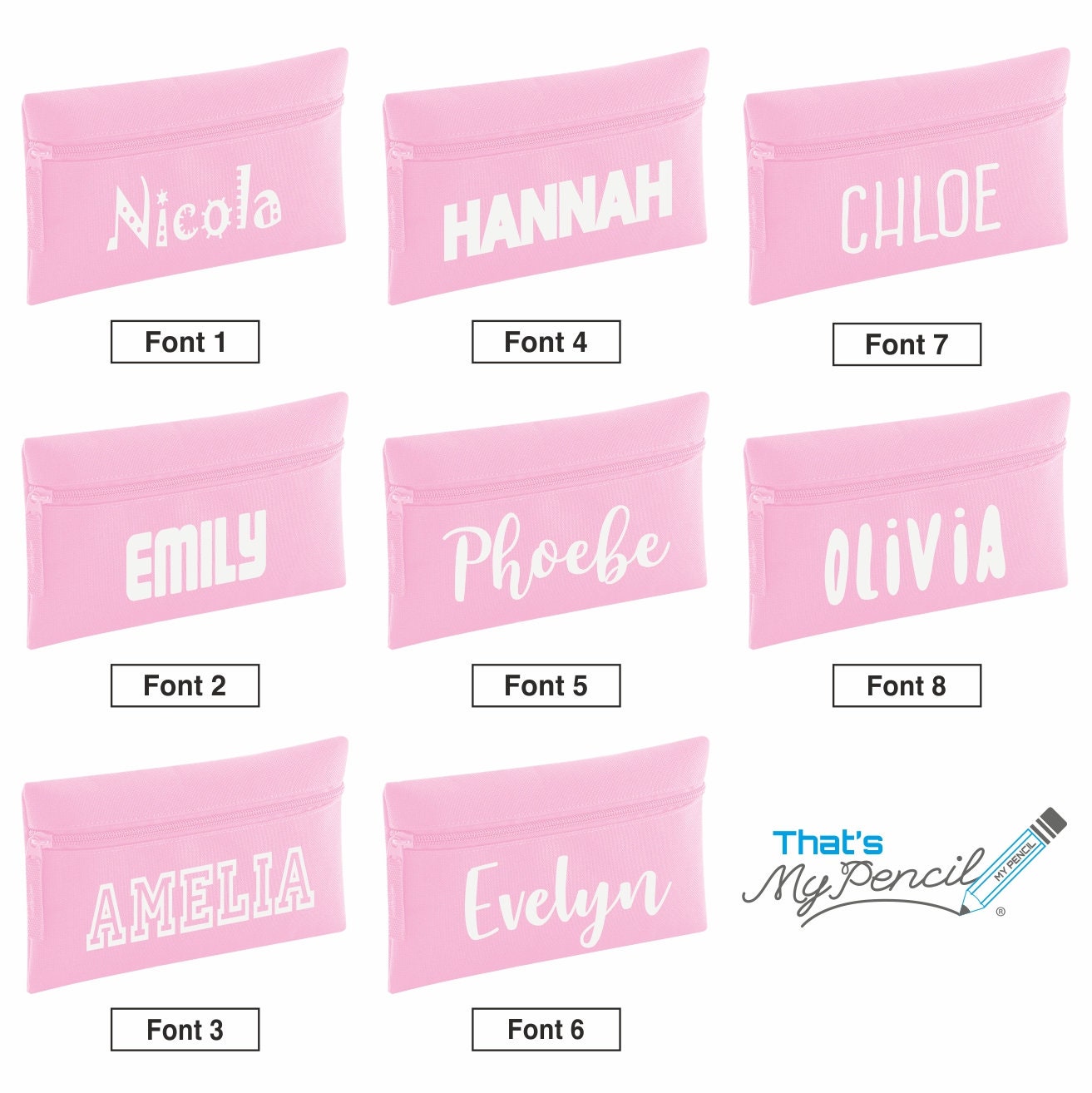 Zip Pencil Case With Name and 12 Embossed HB Eraser Tipped Pencils ...