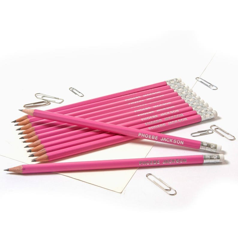 12 High Quality Personalised HB Pencils 12 Pencils with erasers printed with name Pink or see other colours listed Popcorn Pink