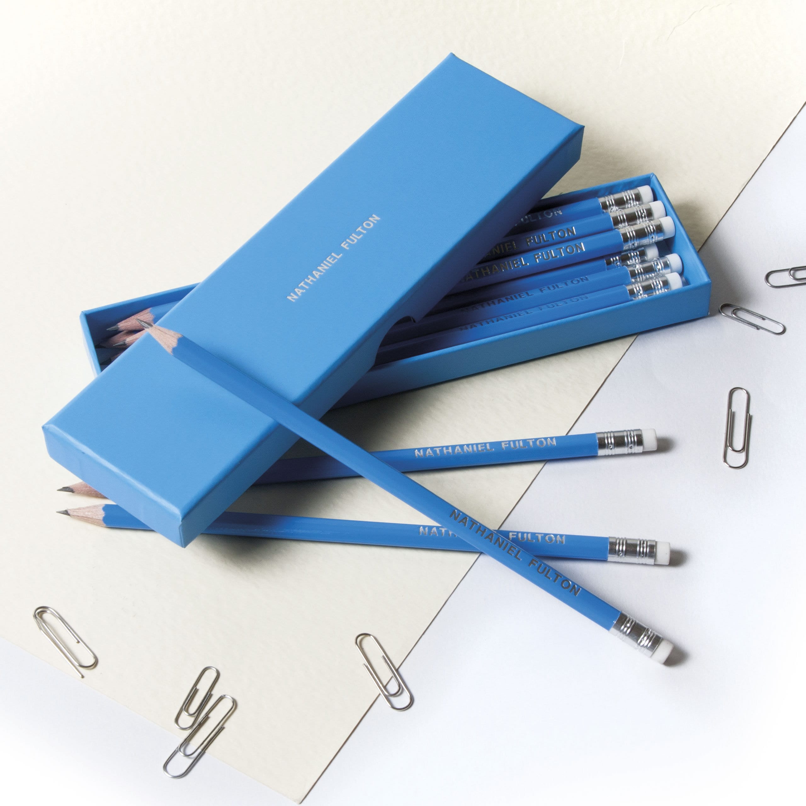 12 High Quality Personalised Pencils in a Box -Printed with Name - AQUAMARINE (plus other colours) New Colour
