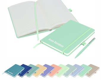 Personalized Journal/Notebooks with Pen / Book Printed with Name - Pastel Range - Aqua Marine (plus other colours) By That's My Pencil