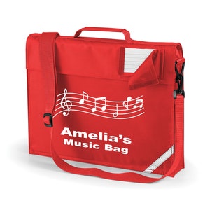 Bandoulière personnalisée pour sac à musique/livre avec nom imprimé, les sacs pour livres personnalisés sont parfaits pour garder vos notes en sécurité - Rouge