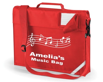 Personalised Music bag / Book Bag Shoulder Strap Printed with Name, Personalized book bags are perfect keeping your notes safe - Red