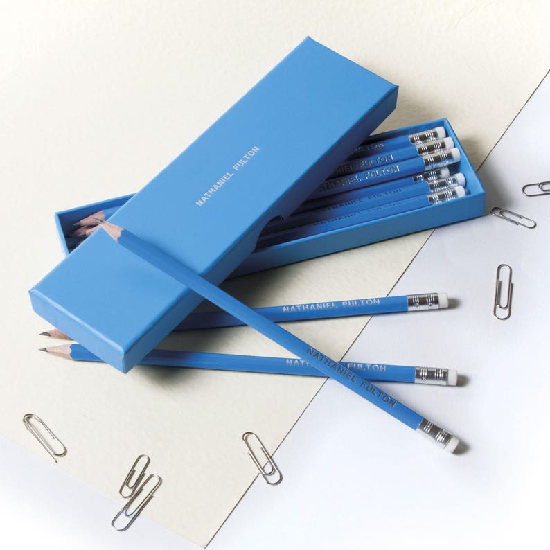 High Quality Personalised Pencils in a Box Printed with Name OCEAN BLUE plus other colours image 1