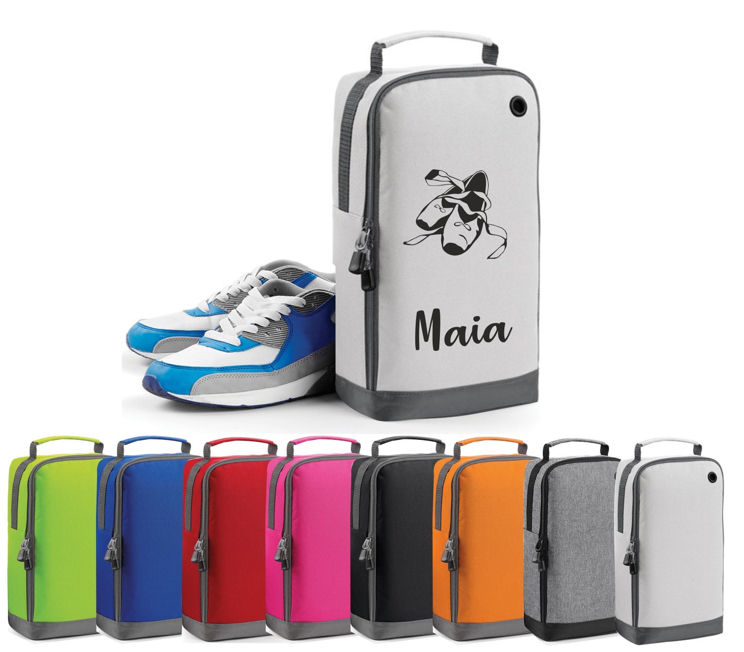Personalized Football/Soccer/Rugby Boot/Shoe Bag /Sports Printed with boot design and name -  Perfect for School or Club use - MARL GREY