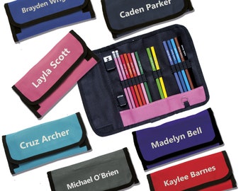 Colouring Pencils and HB Pencils in a Wrap Case Personalized with Name