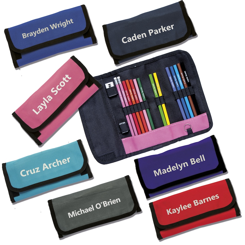 Colouring Pencils and HB Pencils in a Wrap Case Personalized with Name Navy Blue image 4