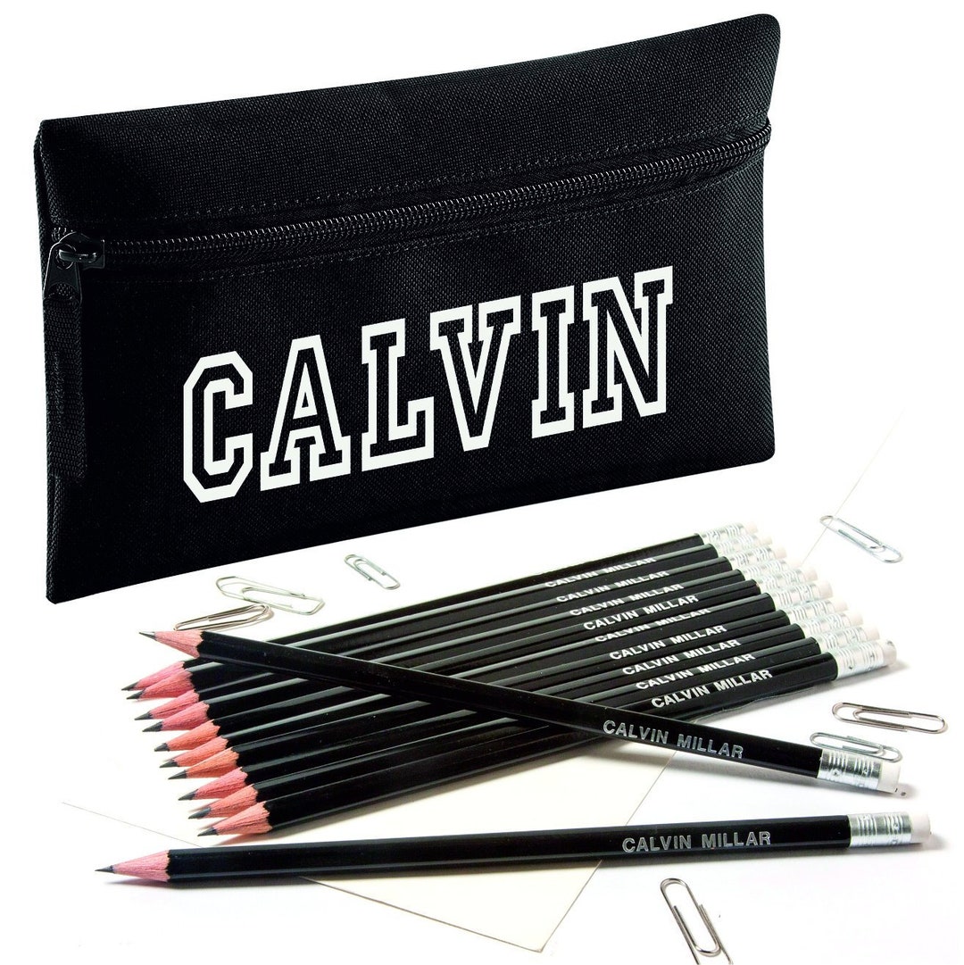 Zip Pencil Case With Name and 12 Embossed HB Eraser Tipped Pencils ...