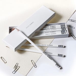 12 High Quality Personalised Pencils in a Box -Printed with Name - AQUAMARINE (plus other colours) New Colour Glacier White