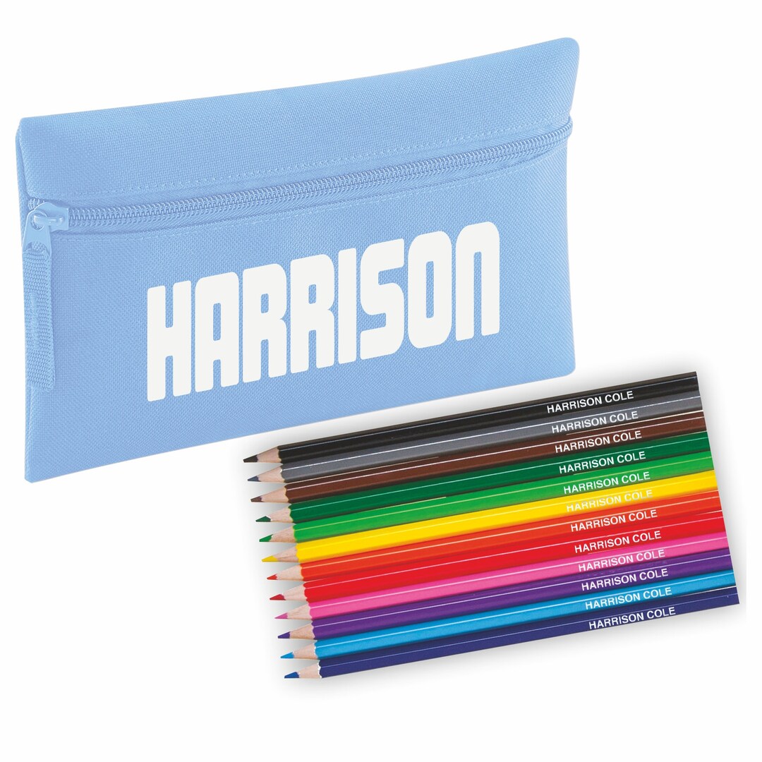 Zip Pencil Case With Name and Colouring Pencils Embossed With Name ...
