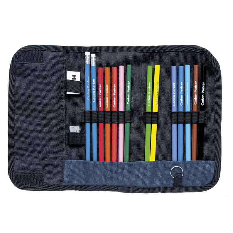 Colouring Pencils and HB Pencils in a Wrap Case Personalized with Name Navy Blue image 3