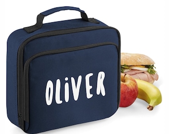 Insulated Lunch Cooler Bag Printed with Name - Great for School or Work - Navy Blue