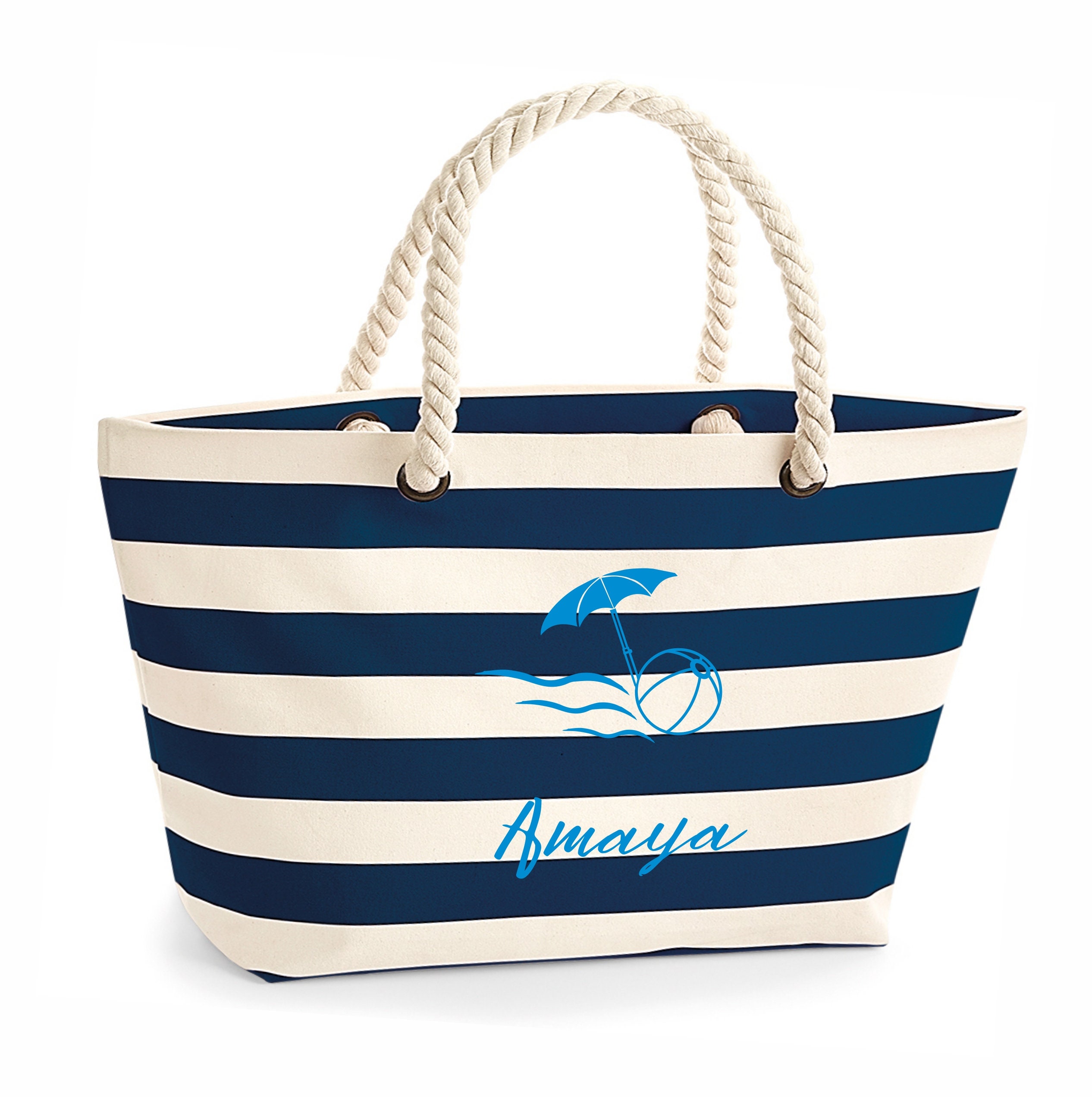 Borsa Da Spiaggia Nautica Personalizzata / Borsa In Tela Di Cotone A Righe Con Manici In Corda - Italia - 8