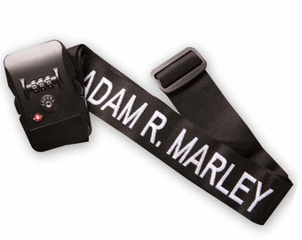 Embroidered Luggage / Suitcase Strap Personalised with Name,TSA lockable - Rainbow Plus Other Colours Keep your case safe with the 1.8m belt