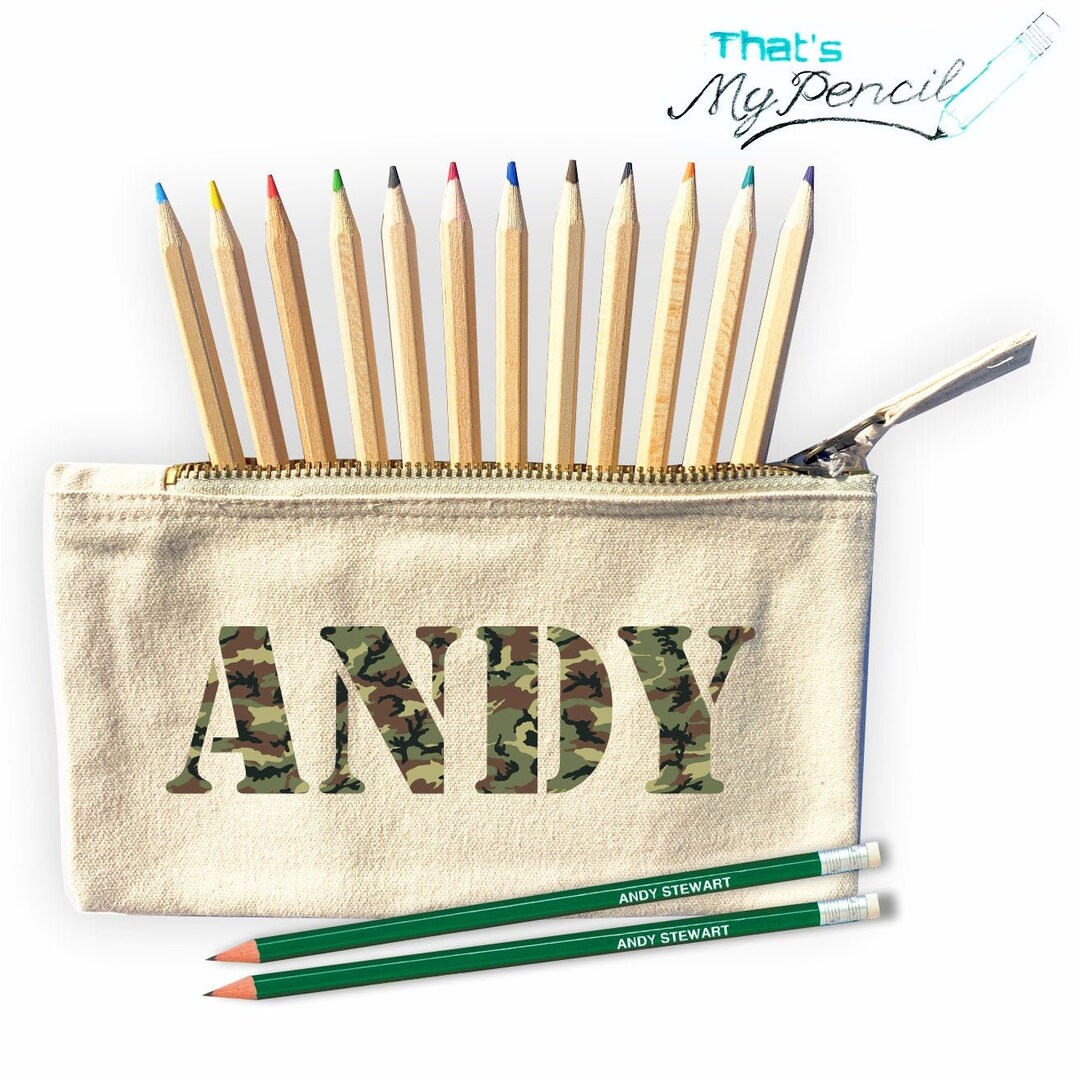Canvas Pencil Case With Camouflage Army Print 12 Colouring Pencils and ...