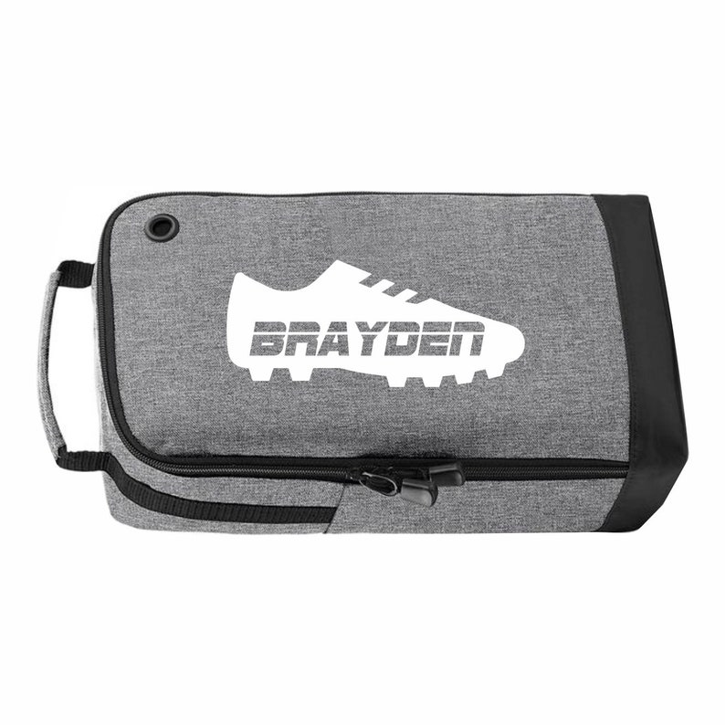 MARL GREY Personalized FootballSoccerRugby BootShoe Bag Sports Printed with boot design and name Perfect for School or Club use