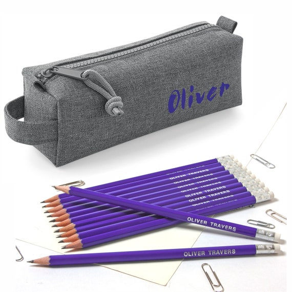Personalised Pencil Case with12 Embossed Colouring Pencils &12 HB Pencils Purple