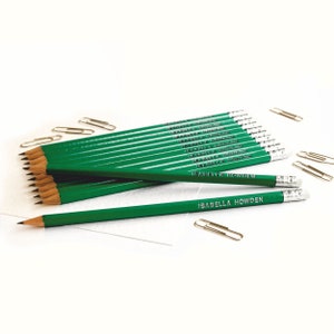12 High Quality Personalised Pencils -Printed with Name - BOTTLE GREEN (plus other colours)