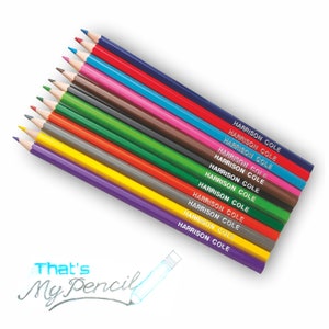 May include: A set of 12 coloured pencils with the brand name "Harrison Cole" printed on each pencil. The pencils are arranged in a fan shape, with the tips of the pencils pointing towards the top of the image.