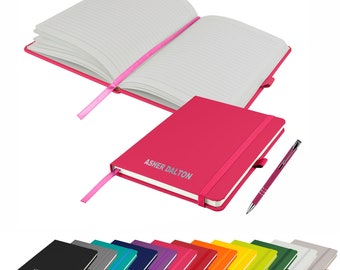 Personalized Notebook with matching Pen / Book Printed with Name Perfect for school/office- PINK (plus other colours) By That's My Pencil