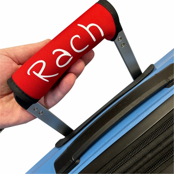 Luggage Handle Wrap/Cover for Suitcase/bags Grip / Case Identifier perfect for travel Neoprene Wrap printed with name Luggage Tag - Red