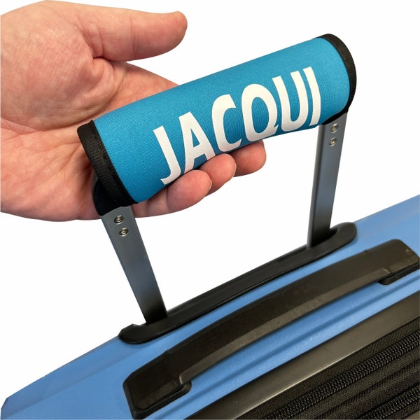 Luggage Handle Wrap/Cover for Suitcase/bags Grip / Case Identifier perfect for travel Neoprene Wrap printed with name Luggage Tag - Aqua