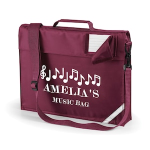 Bandoulière personnalisée pour sac à musique/livre avec nom imprimé, les sacs pour livres personnalisés sont parfaits pour garder vos notes en sécurité - v2 Bordeaux