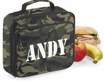 Insulated Lunch Cooler Bag Printed with Name - Great for School or Work - Camouflage