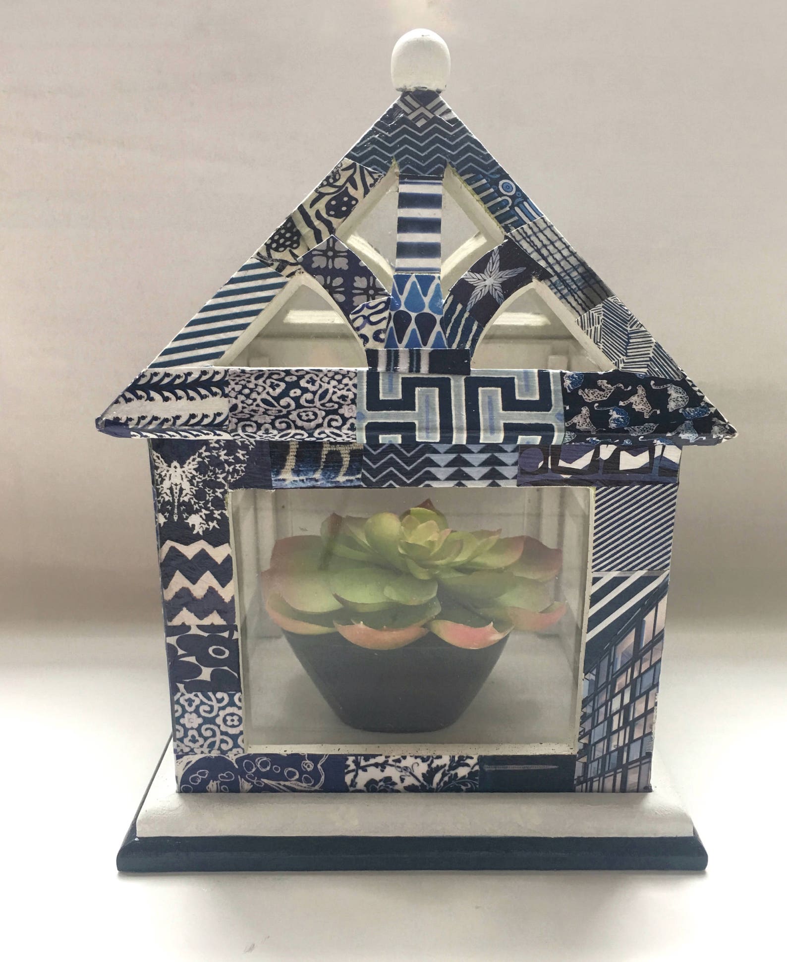 Gazebo, Wooden Gazebo, Blue and White Gazebo, Wood Plant Holder, Unique