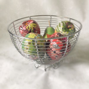 Basket of Wooden Fruit, Wooden Apples, Wooden Pear, Wooden Fruit, Wooden Fruit Home Decor, Decoupaged Wooden Fruit, Wire Bowl of Fruit