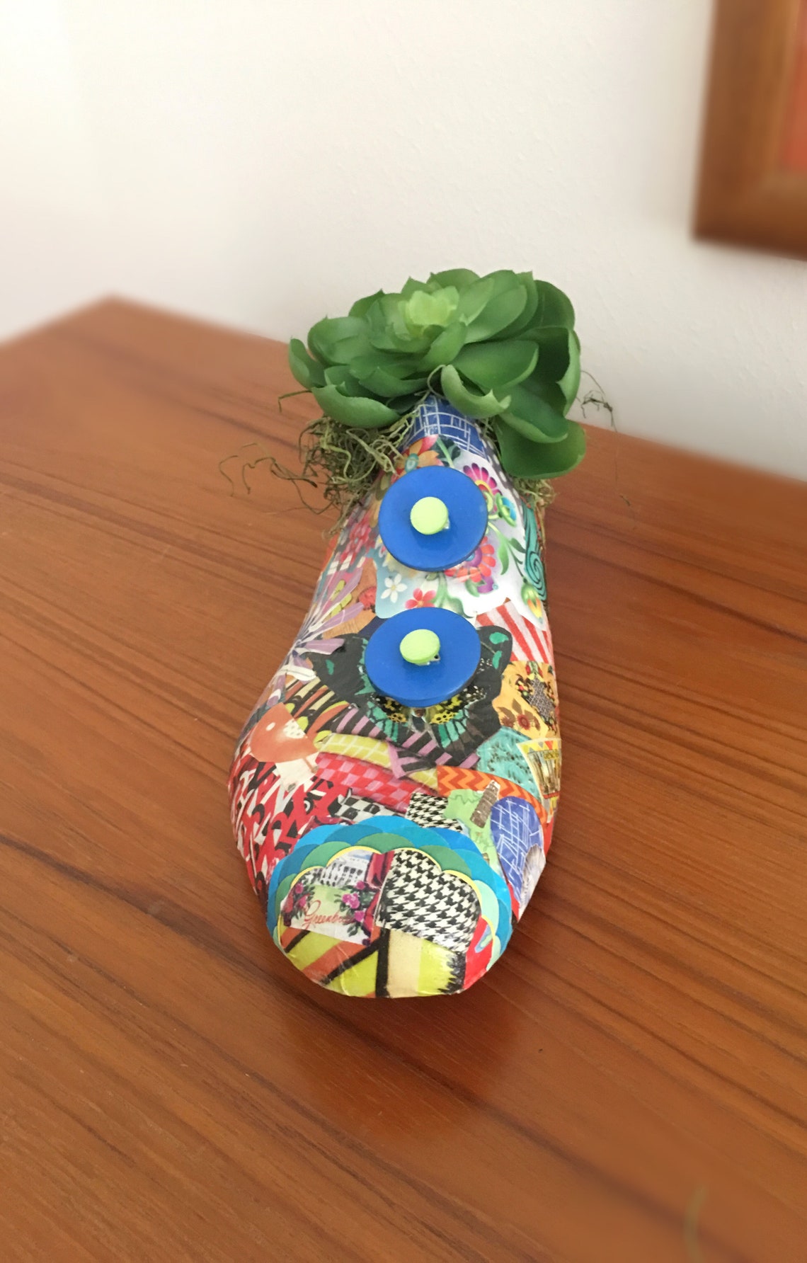 Wooden Plant Holder, Unique Plant Holder, Mod Plant Holder, Wooden Shoe