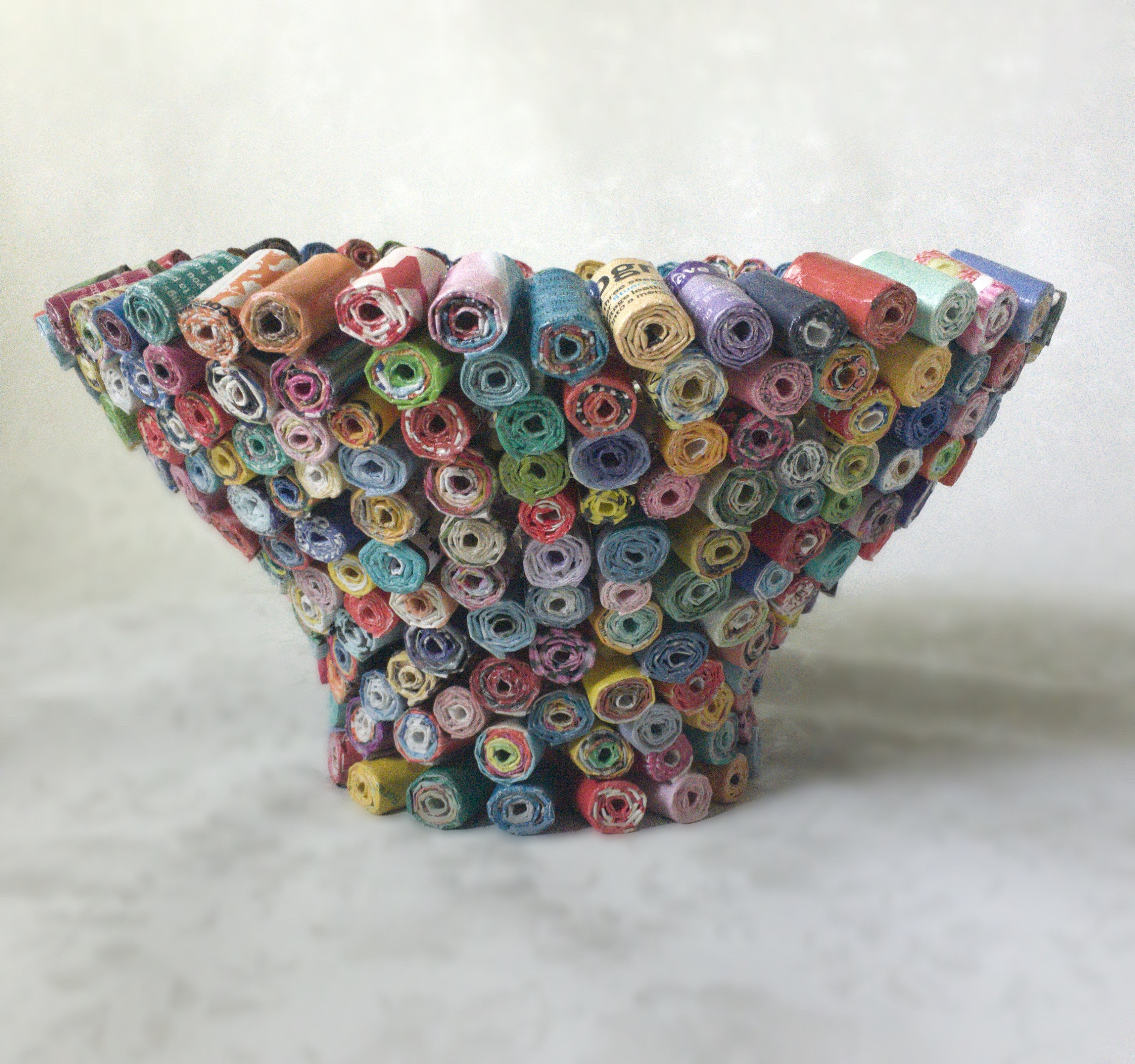 Multicolored Vase Made From Paper, Paper Vase, Paper Roll Vase, Unique