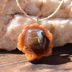 Boulder Opal Natural Pinecone Pendant Necklace, Handmade Boho Crystal Jewelry