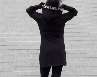 Hoodie/ Sweater/Long Sleeve Hooded Tunic/Black cozy sweater