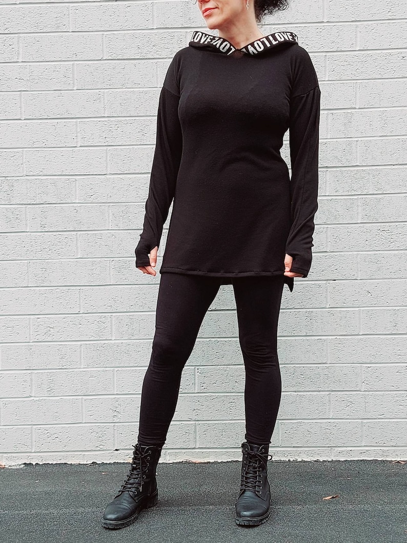 Hoodie SweaterLong Sleeve Hooded TunicBlack cozy sweater