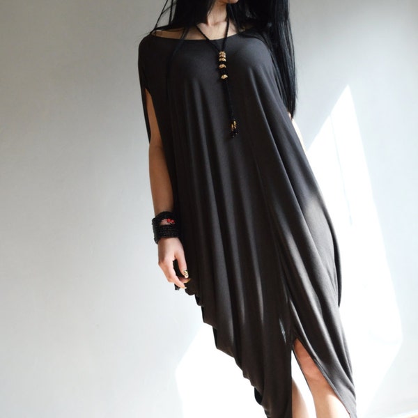 Black Summer Kaftan/ Maxi Dress/ Asymmetric Caftan/  Plus Size Kaftan/ Loose fit dress