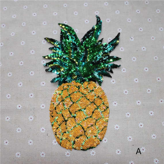 10” Sequin Pineapple Pina Colada Drink Embroidered Iron On Fashion Patch DIY