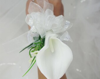 Calla Lily Wrist Corsage: Real Touch Wedding Flowers