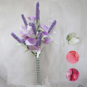 Calla Lily real touch with Lavender Bridal Bridesmaids Wedding Bouquet