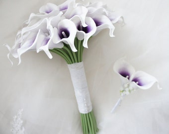 Arrangement Latex PU Calla Lily Real Touch Bouquet With Lace - Etsy