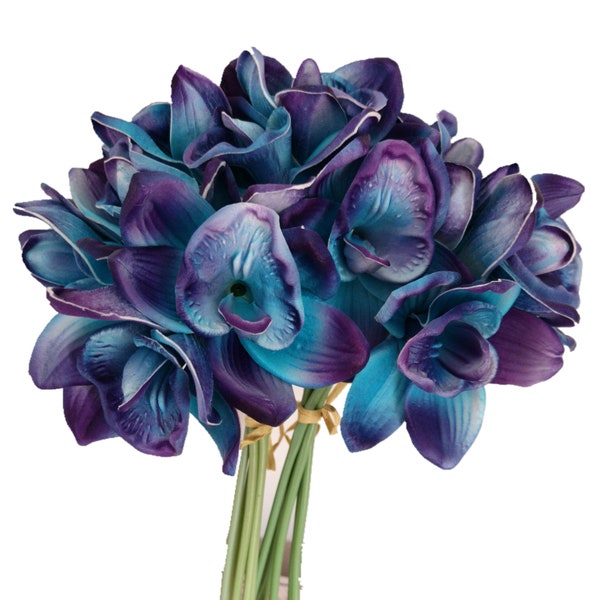 12 tiges de fleurs d'orchidée artificielles, fleurs au toucher réel en polyuréthane pour bouquet, bureau à domicile, hôtel, fête de mariage et événement