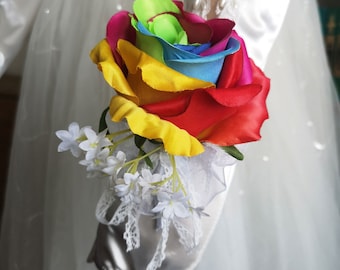 Big Silk Rainbow Roses Boutonnieres Corsage