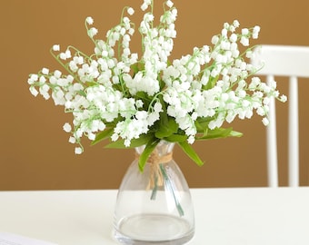 Artificial Lily of The Valley Faux White Bell Flowers Wind Chime Orchid Bouquet For Home Garden Office Wedding Party