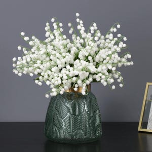 48 Bouquets Artificial Lily of The Valley Faux White Bell Flowers Wind Chime Orchid Bouquet For Home Garden Office Wedding Party