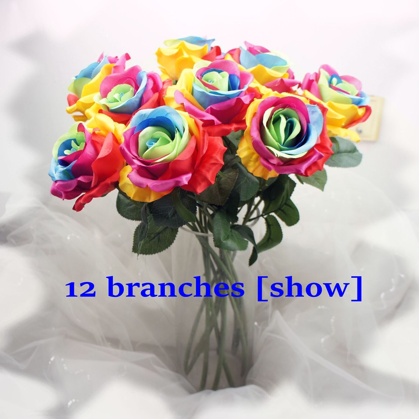 Artificial Rainbow Roses 12 Stems Flower Bouquets Decor Table Etsy