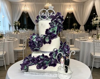 24 główki kwiatów orchidei Real Touch Blue Purple, lateksowa ozdoba na tort Cymbidium, dekoracja ślubna