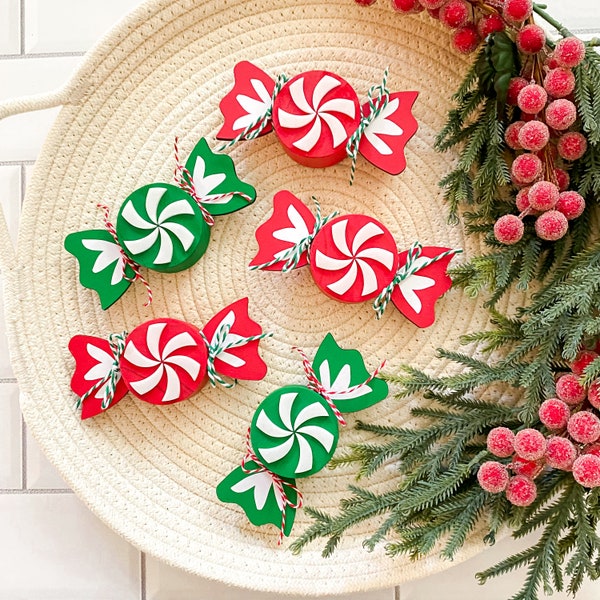 Wooden Peppermint Christmas Candy, Faux Christmas Candy, Faux Peppermint Candy, Christmas Candy Tiered Tray, Christmas Vignette Decor