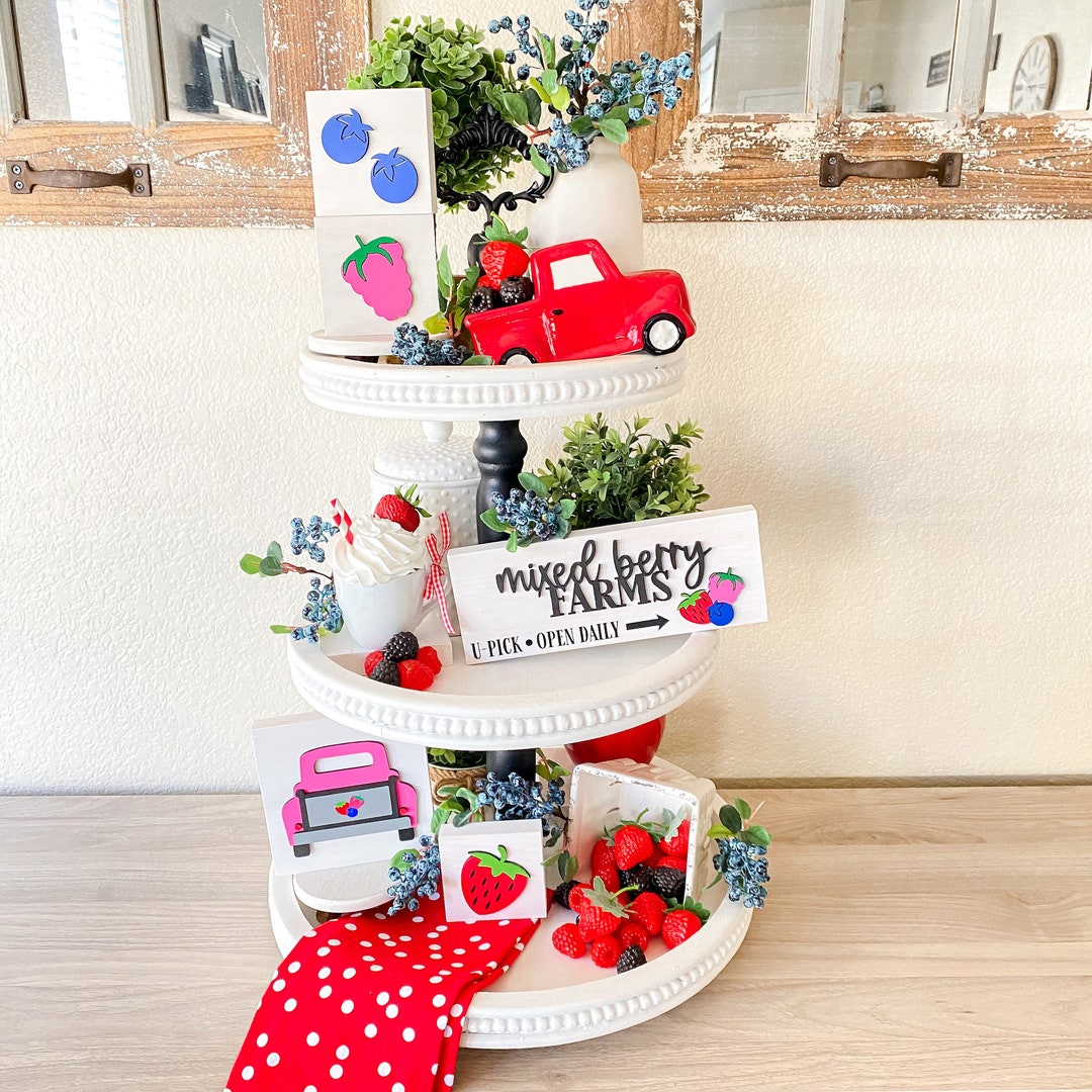 Mixed Berry Farms Tiered Tray Sign Set, Berry Farm Tiered Tray, Fruit ...