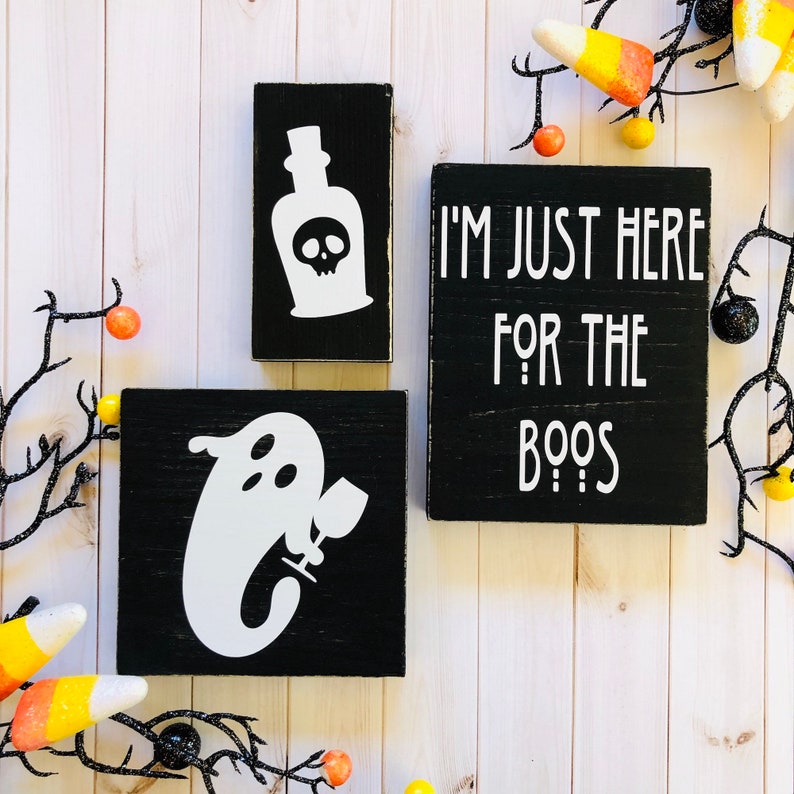 I/'m Here for the Boos Tier Tray Sign Set Wood Tier Tray Signs Halloween Tier Tray Decor Halloween Tier Tray Signs